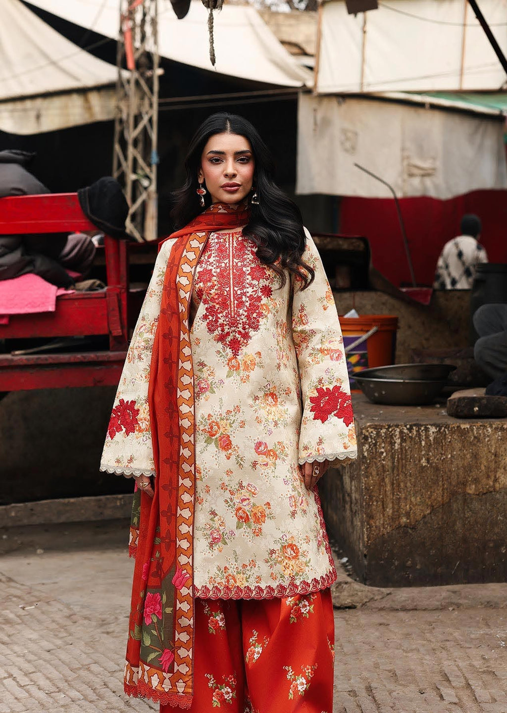 RajBari Nissa Floral Symphony Embroidered Lawn Unstitched 3Pc Suit
