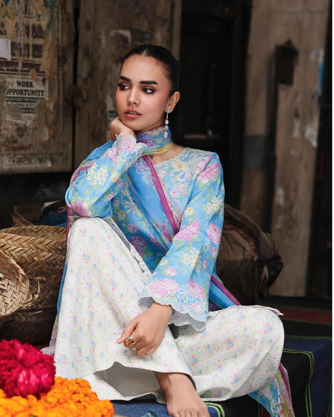 RajBari Nissa Floral Symphony Embroidered Lawn Unstitched 3Pc Suit