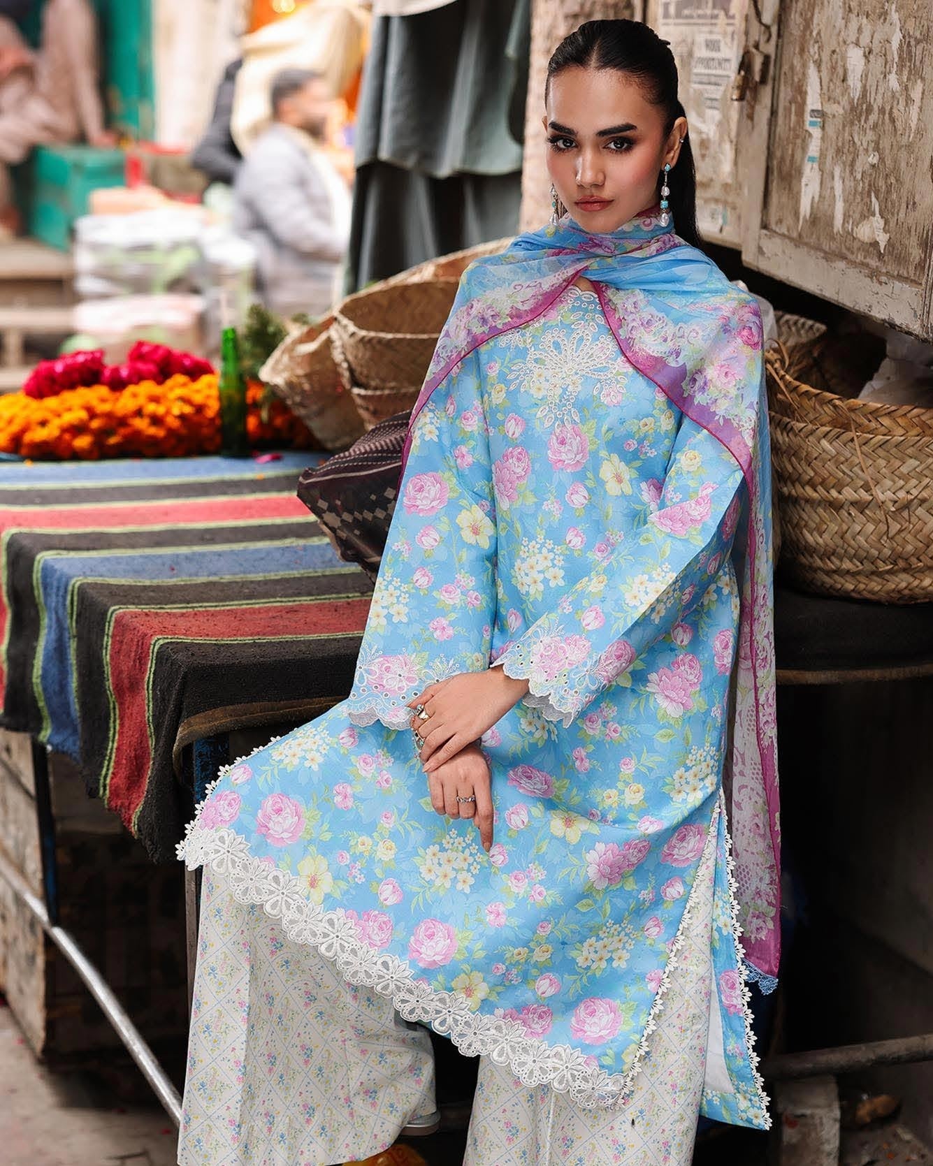 RajBari Nissa Floral Symphony Embroidered Lawn Unstitched 3Pc Suit