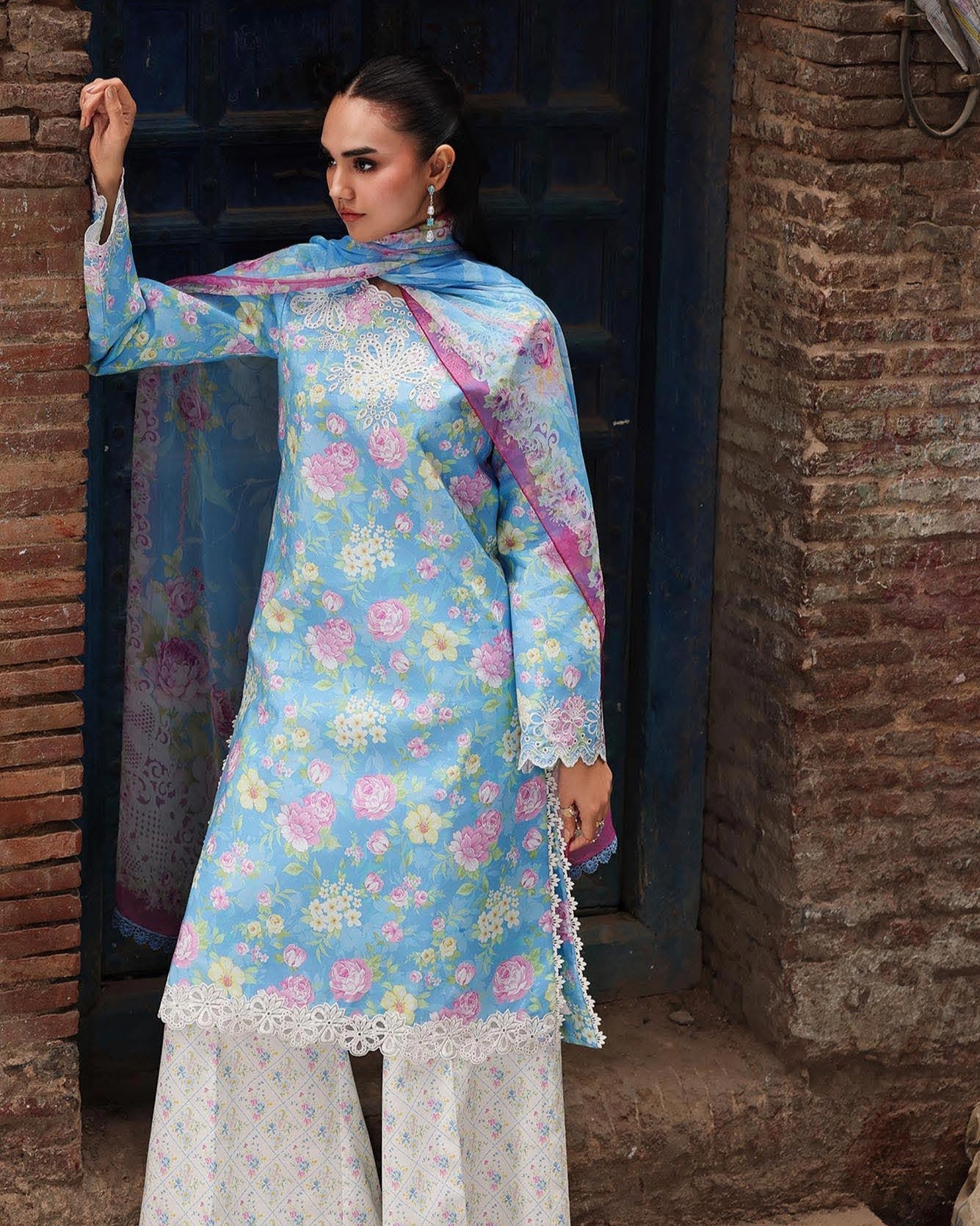 RajBari Nissa Floral Symphony Embroidered Lawn Unstitched 3Pc Suit