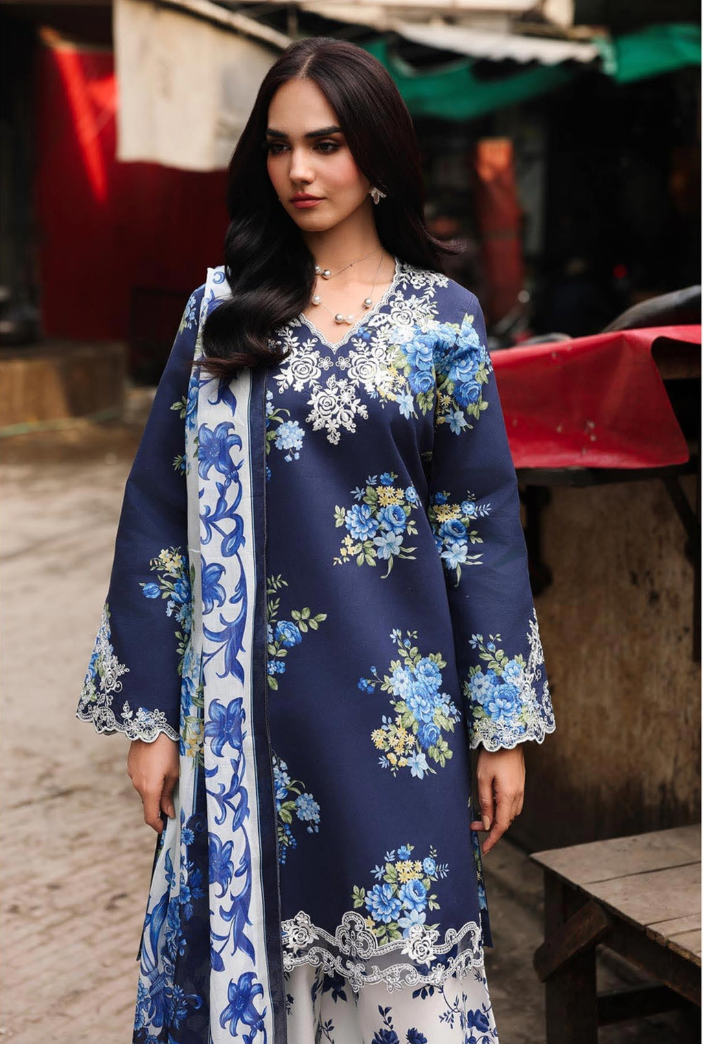 RajBari Nissa Floral Symphony Embroidered Lawn Unstitched 3Pc Suit