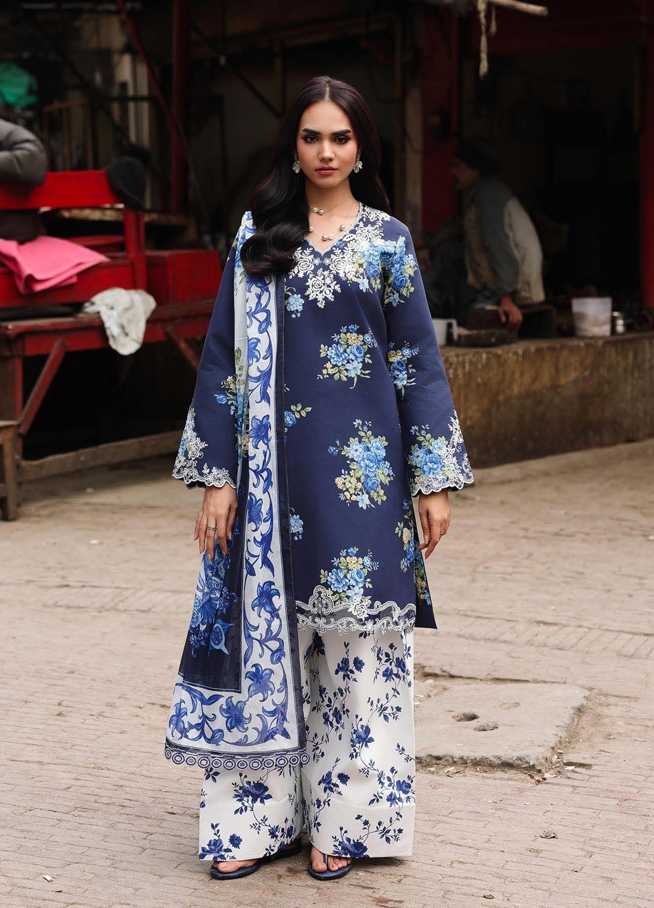 RajBari Nissa Floral Symphony Embroidered Lawn Unstitched 3Pc Suit