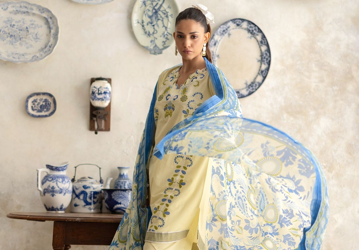 3-piece suit Fancy Embroidered│GulAhmed Lawn│Freesia