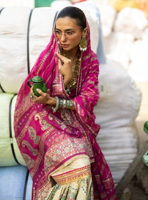 GulAhmed Chunri Luxury Chiffon Gharara 3 Piece Suit