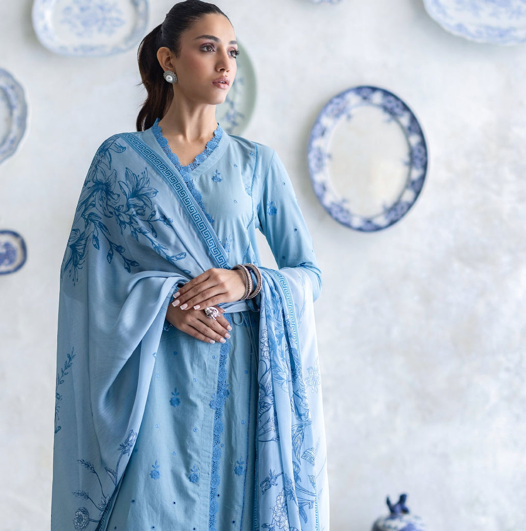 3-piece suit embroidered printed │GulAhmed Lawn│Freesia