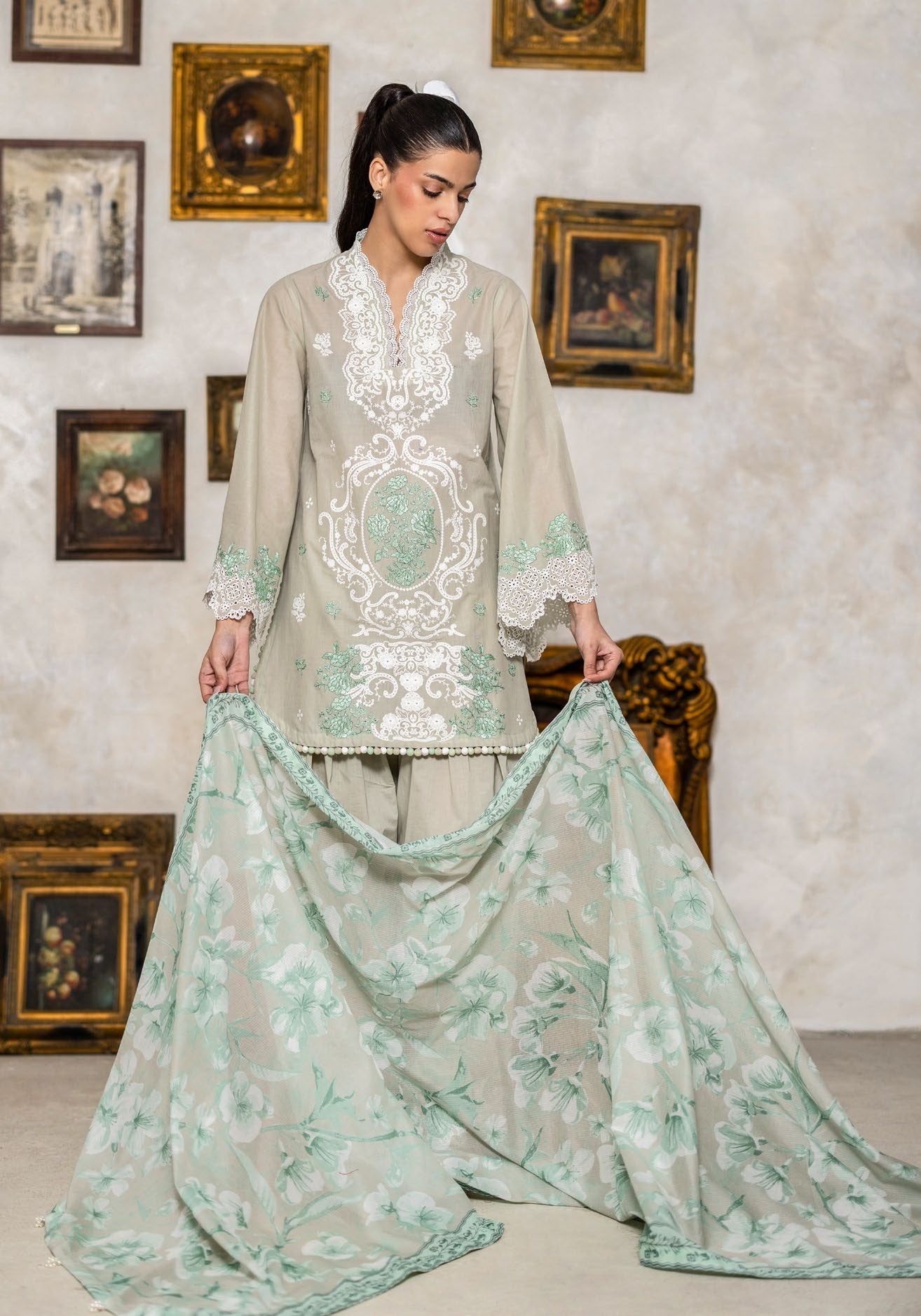 3-piece suit embroidered printed │GulAhmed Lawn│Freesia