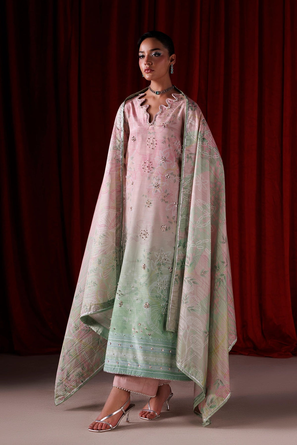 Zelie Luxe Silk 26 - Unstitched - Powder Pink