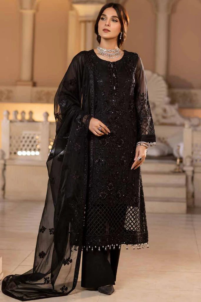 ZARSHA BY FASHION CITY LUXURY CHIFFON UNSTITCHED SUIT Z-308 CHARCOAL BLACK