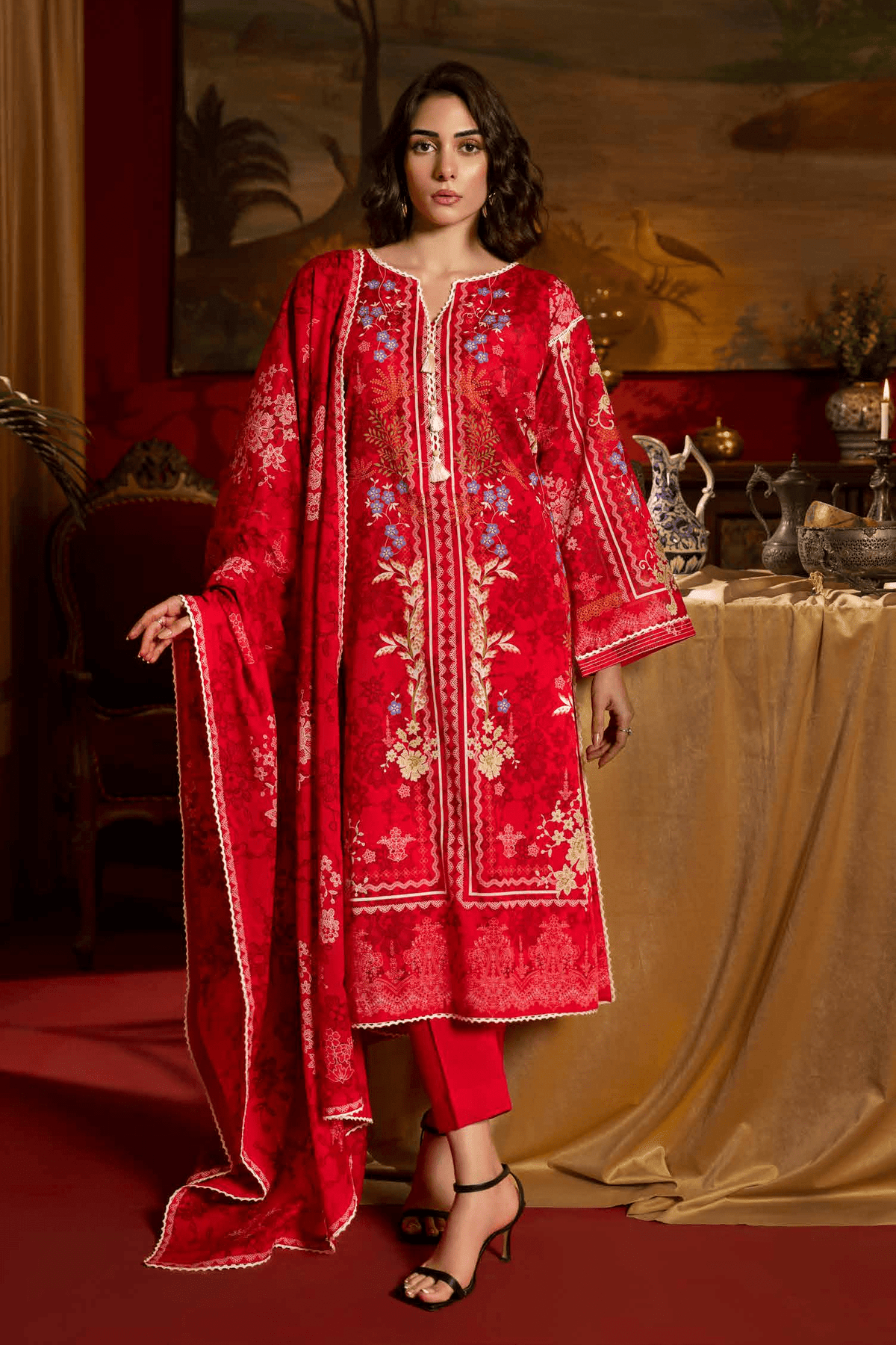 Gul Ahmad Red & Blods Spring Summer Lawn 3pc Unstitched Suit CL42198