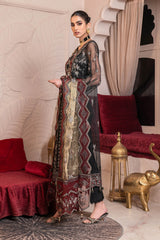 JJ EMBELLISH BY JANIQUE LUXURY EMBROIDERED UNDTITCHED SUITD-006 Black Frescoe