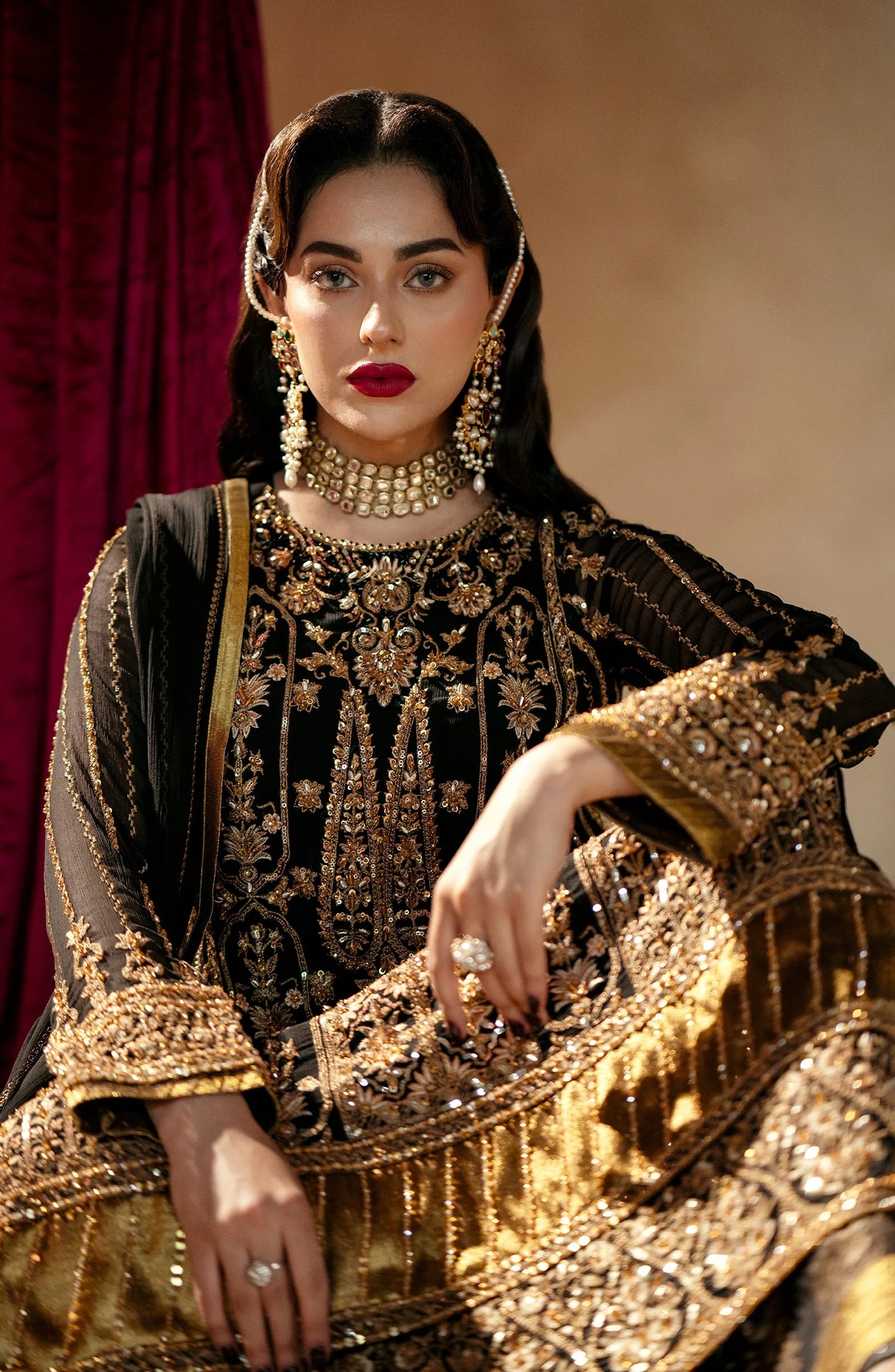 Maryum & Maria Zamani Begum Embroidered Organza Unstitched 3Pc Suit Amber-(MW23-519)