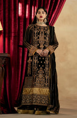 Maryum & Maria Zamani Begum Embroidered Organza Unstitched 3Pc Suit Amber-(MW23-519)