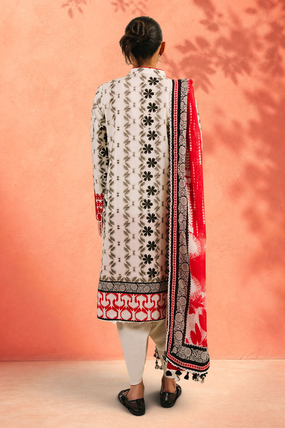 3 Piece Embroidered Printed Cotton Suit with Printed Denting Lawn Dupatta