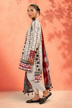 3 Piece Embroidered Printed Cotton Suit with Printed Denting Lawn Dupatta