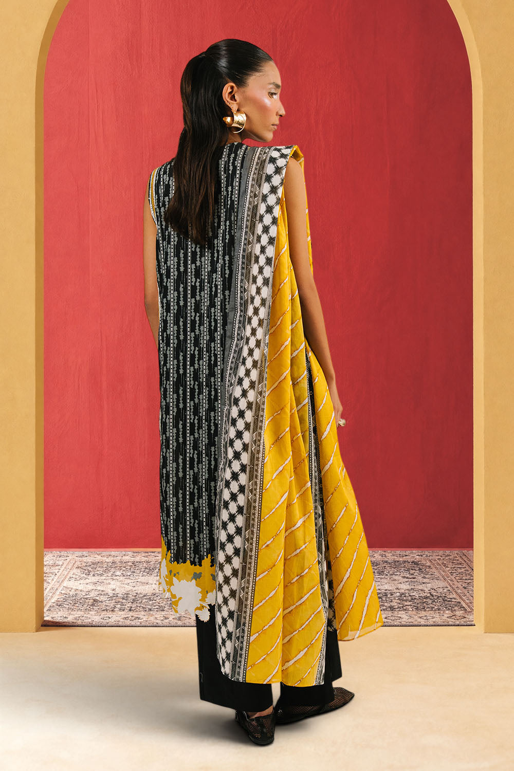 3 Piece Embroidered Printed Cotton Suit with Printed Denting Lawn Dupatta