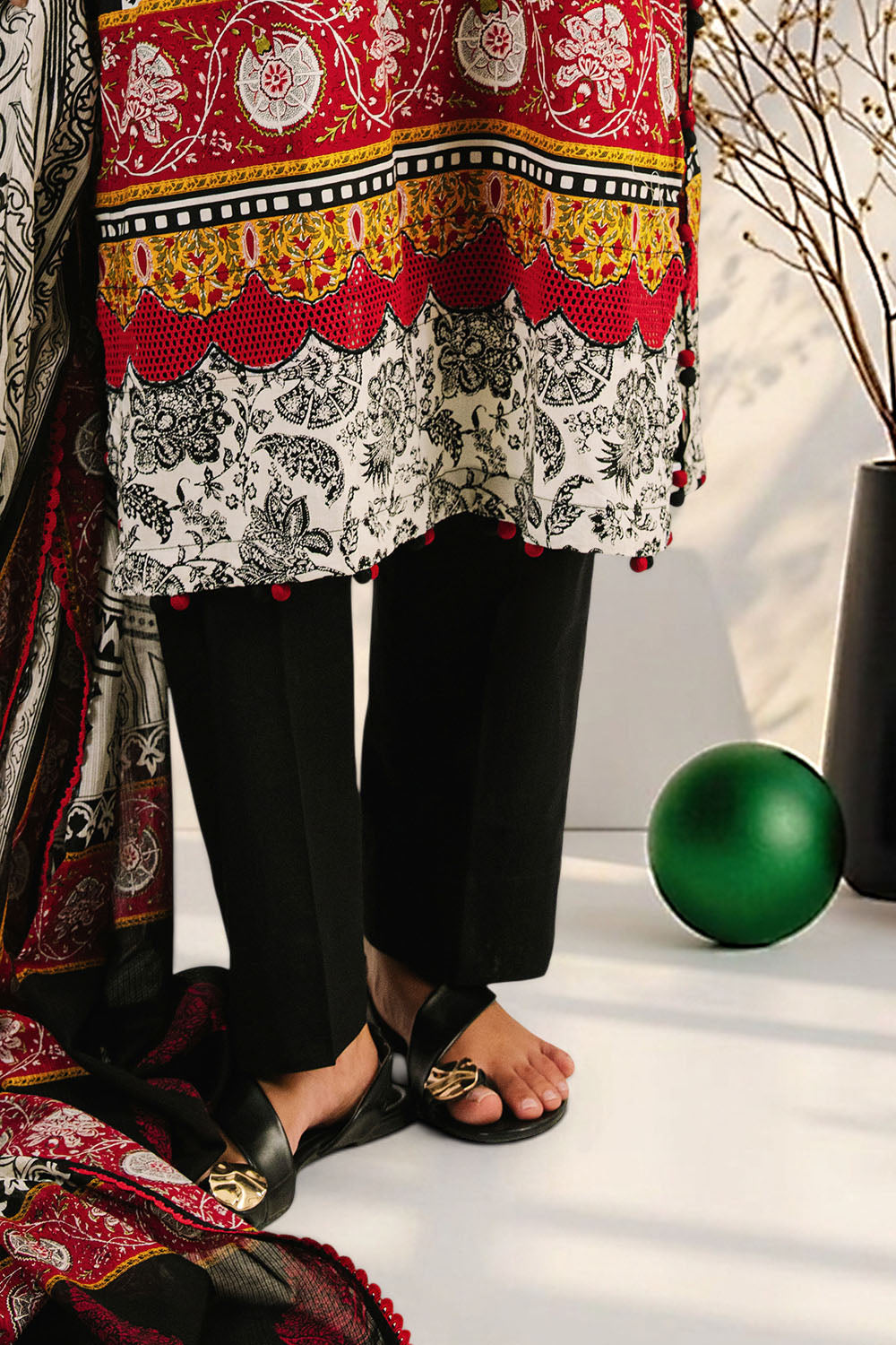 3 Piece Embroidered Printed Cotton Suit with Printed Denting Lawn Dupatta
