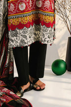 3 Piece Embroidered Printed Cotton Suit with Printed Denting Lawn Dupatta