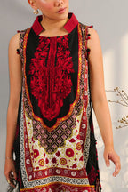3 Piece Embroidered Printed Cotton Suit with Printed Denting Lawn Dupatta