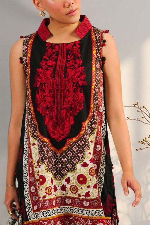 3 Piece Embroidered Printed Cotton Suit with Printed Denting Lawn Dupatta