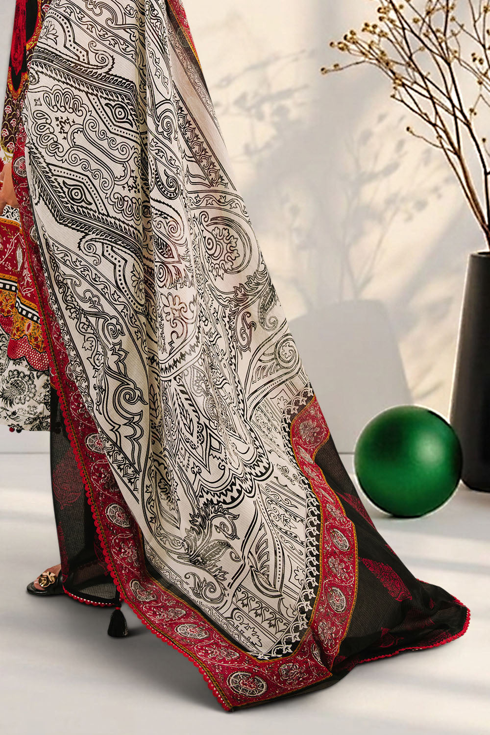 3 Piece Embroidered Printed Cotton Suit with Printed Denting Lawn Dupatta