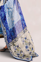 3 Piece Embroidered Printed Cotton Suit with Printed Denting Lawn Dupatta