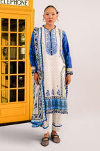 3 Piece Embroidered Printed Cotton Suit with Printed Denting Lawn Dupatta