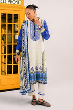 3 Piece Embroidered Printed Cotton Suit with Printed Denting Lawn Dupatta