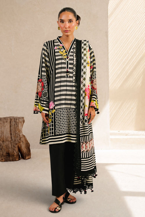 3 Piece Printed Cotton Suit with Printed Denting Lawn Dupatta and Embroidered Bunch