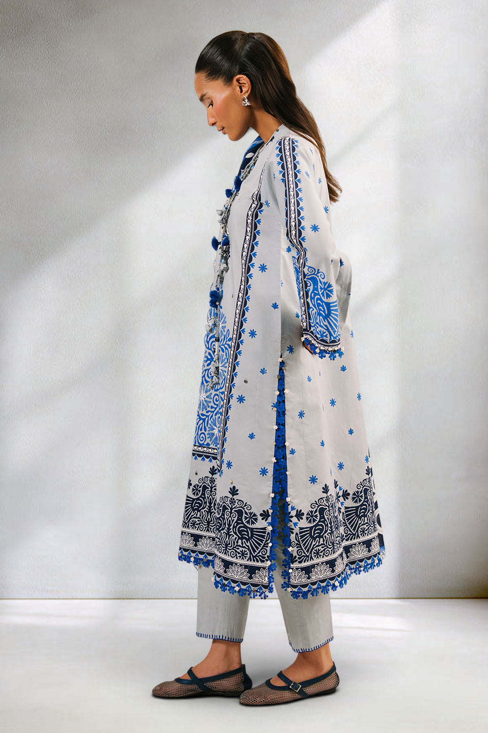 3 Piece Printed Cotton Suit with Printed Denting Lawn Dupatta and Embroidered Neckline