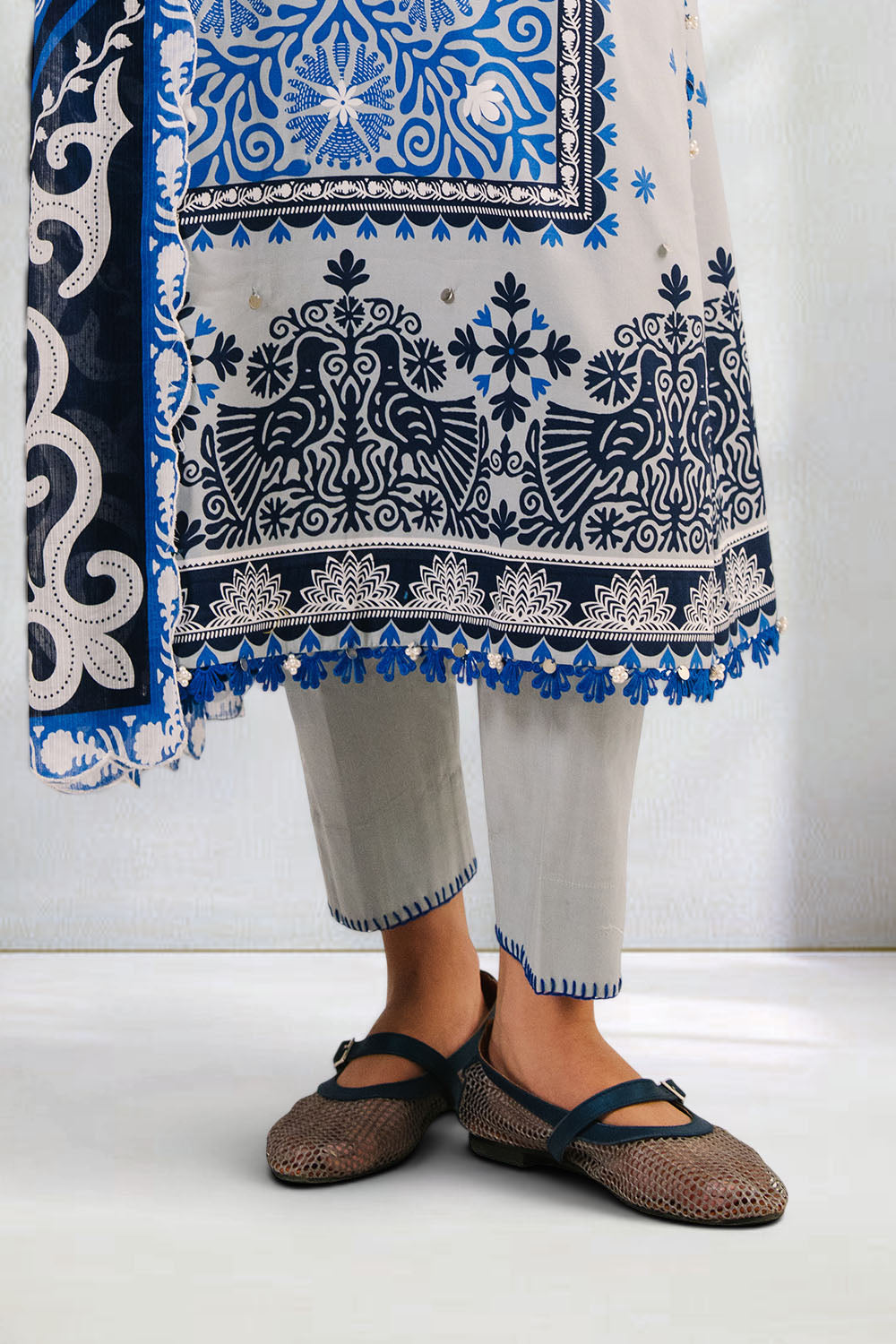3 Piece Printed Cotton Suit with Printed Denting Lawn Dupatta and Embroidered Neckline