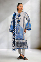 3 Piece Printed Cotton Suit with Printed Denting Lawn Dupatta and Embroidered Neckline