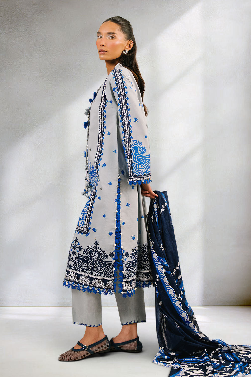 3 Piece Printed Cotton Suit with Printed Denting Lawn Dupatta and Embroidered Neckline