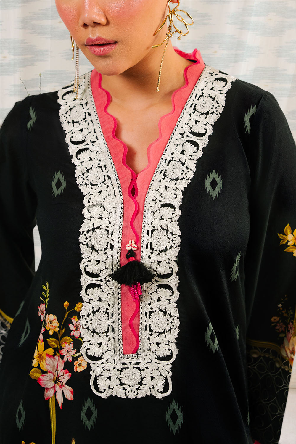 3 Piece Printed Cotton Suit with Printed Denting Lawn Dupatta and Embroidered Neckline