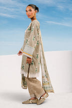3 Piece Printed Cotton Suit with Printed Denting Lawn Dupatta and Embroidered Neckline and Embroidered Trouser