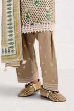 3 Piece Printed Cotton Suit with Printed Denting Lawn Dupatta and Embroidered Neckline and Embroidered Trouser