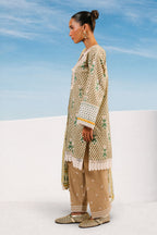 3 Piece Printed Cotton Suit with Printed Denting Lawn Dupatta and Embroidered Neckline and Embroidered Trouser