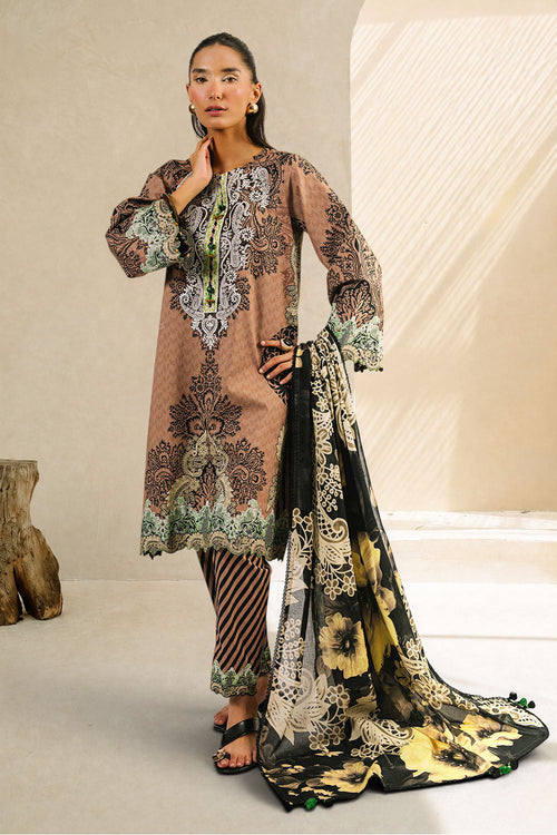 3 Piece Printed Cotton Suit with Printed Denting Lawn Dupatta and Embroidered Neckline
