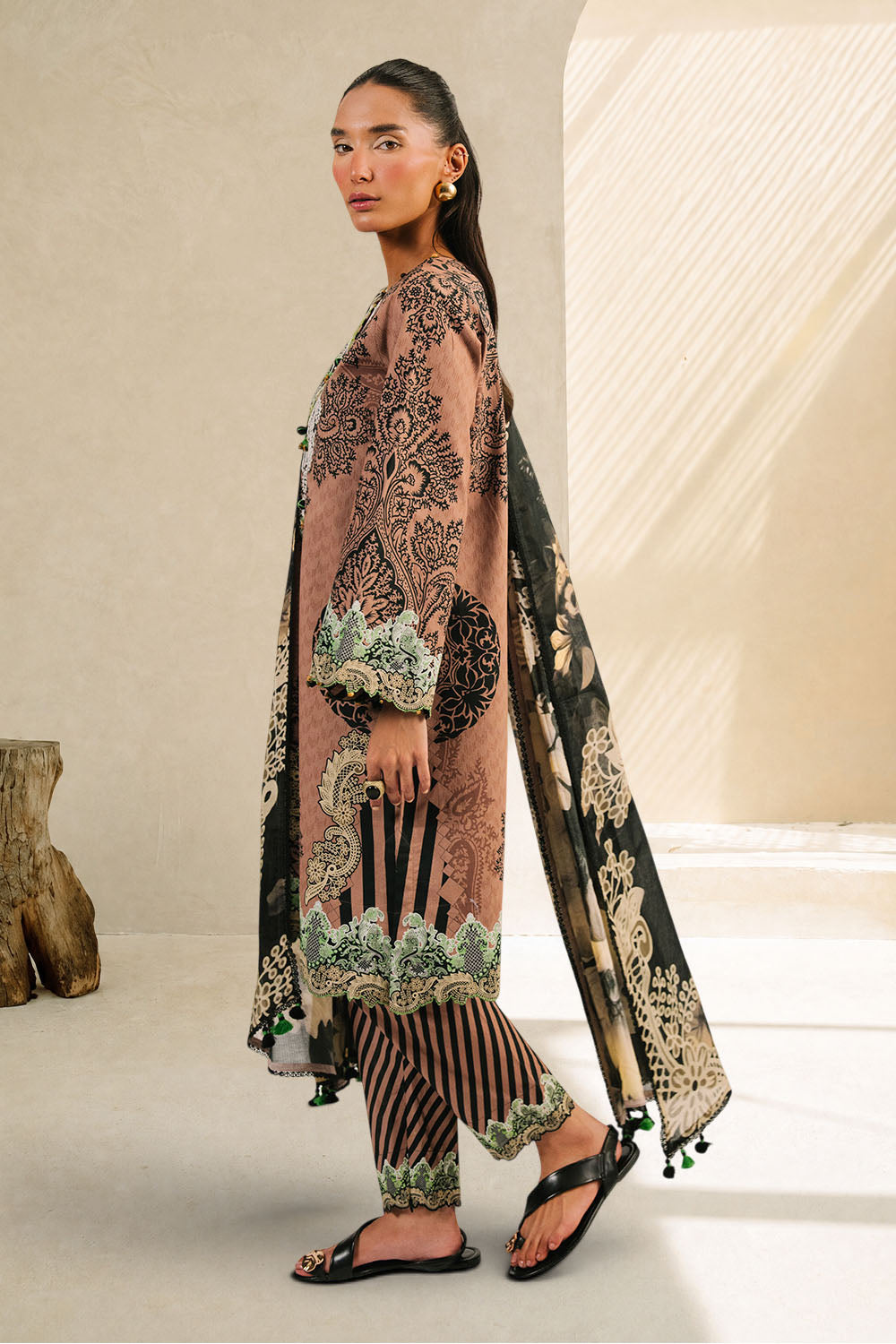 3 Piece Printed Cotton Suit with Printed Denting Lawn Dupatta and Embroidered Neckline