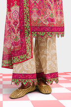 3 Piece Printed Cotton Suit with Printed Denting Lawn Dupatta and Embroidered Neckline
