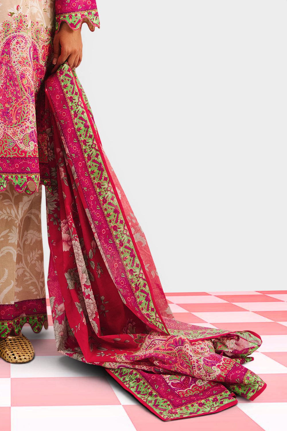 3 Piece Printed Cotton Suit with Printed Denting Lawn Dupatta and Embroidered Neckline