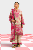 3 Piece Printed Cotton Suit with Printed Denting Lawn Dupatta and Embroidered Neckline