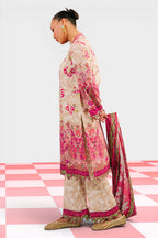 3 Piece Printed Cotton Suit with Printed Denting Lawn Dupatta and Embroidered Neckline