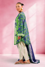 3 Piece Printed Cotton Suit with Printed Denting Lawn Dupatta and Embroidered Neckline