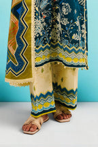 3 Piece Printed Cotton Suit with Printed Denting Lawn Dupatta and Embroidered Neckline