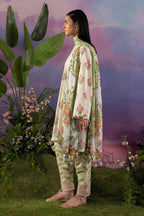3 Piece Printed Cotton Suit with Printed Lawn Dupatta and Embroidered Sleeves