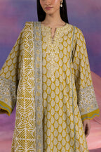 3 Piece Printed Cotton Suit with Printed Lawn Dupatta and Embroidered Neckline