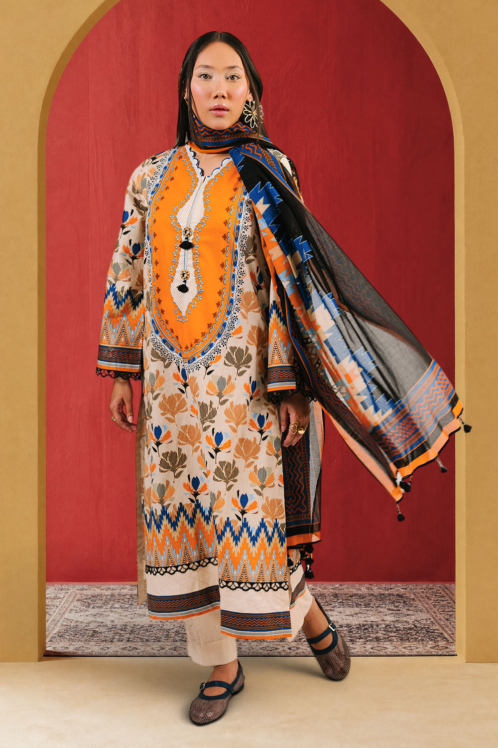 3 Piece Printed Cotton Suit with Printed Lawn Dupatta