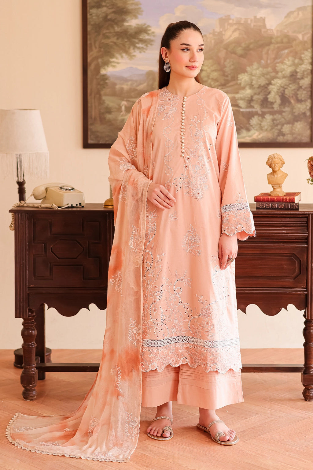 Rashid Tex 3 Piece Premium Embroidered Lawn 510 - White For Summer