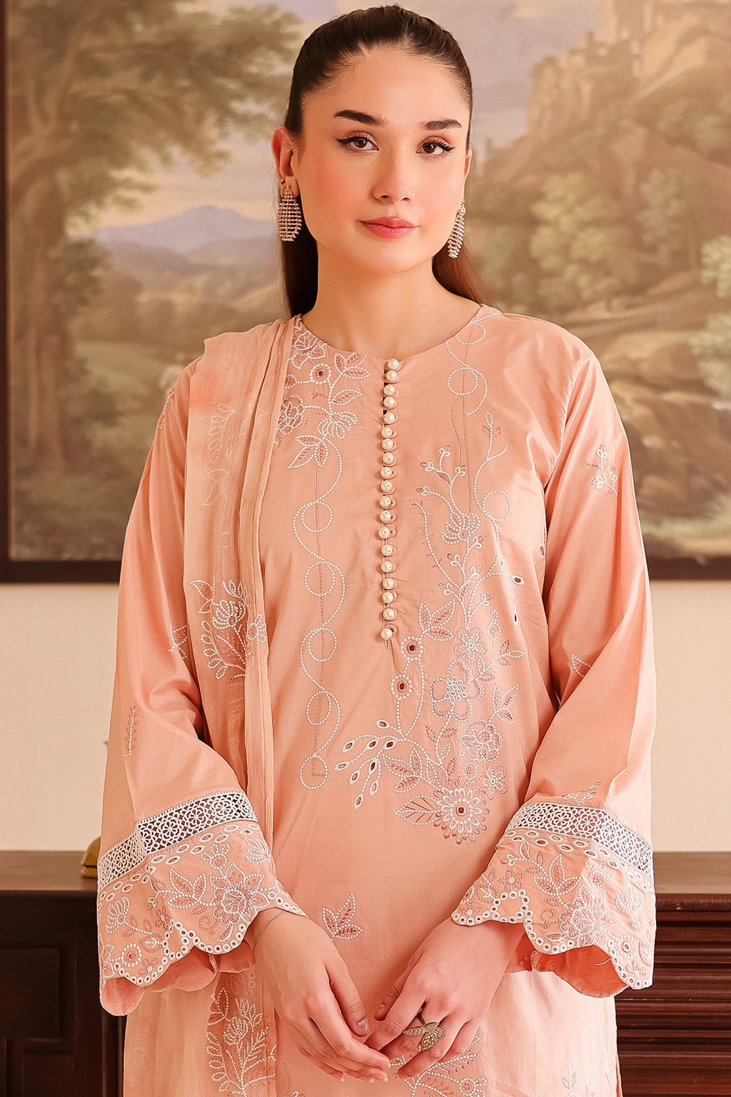 Rashid Tex 3 Piece Premium Embroidered Lawn 510 - White For Summer