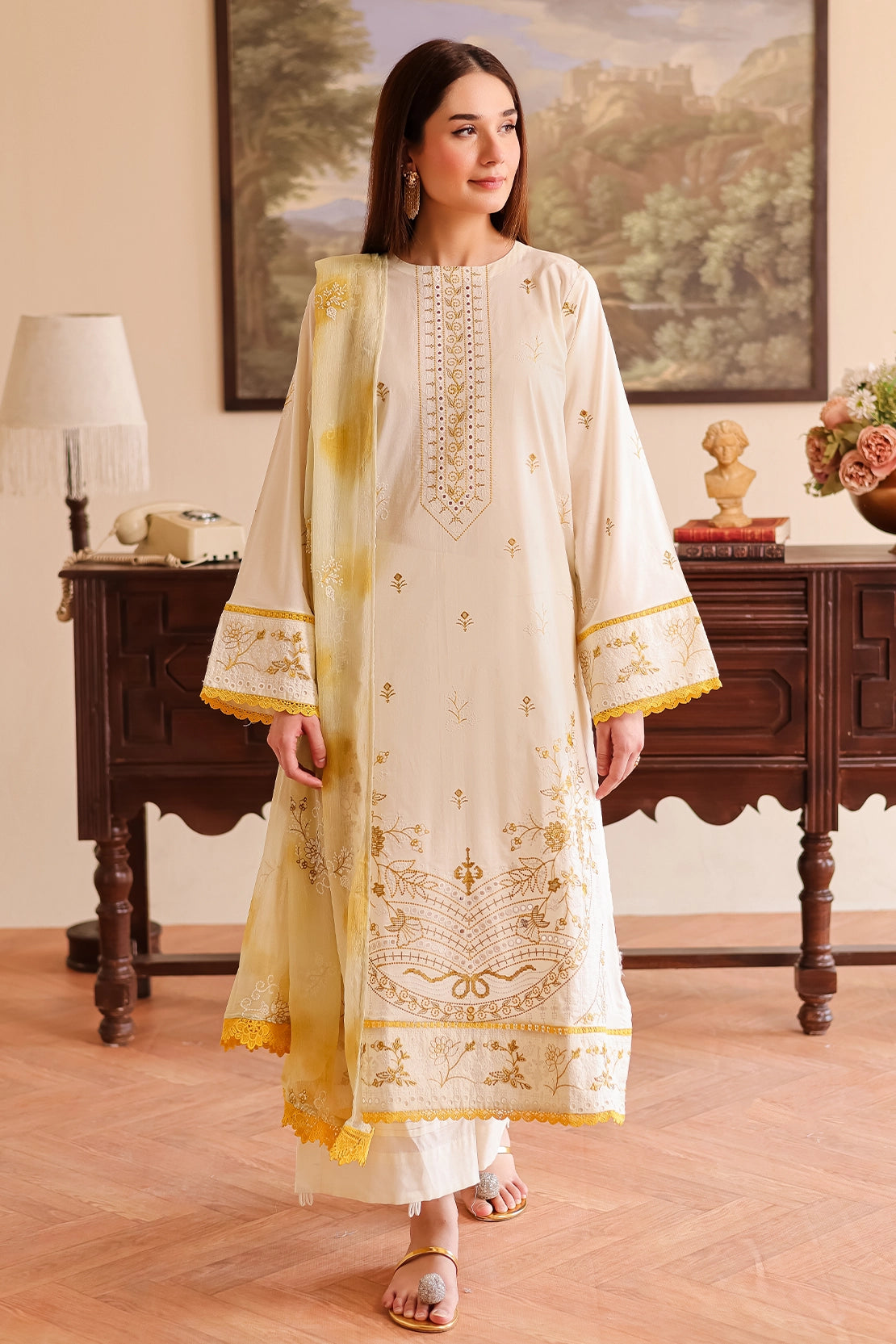 Rashid Tex 3 Piece Premium Embroidered Lawn 503 - White For Summer